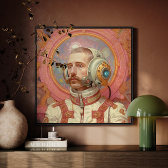 Axel - Gay German Astronaut Art Print / Canvas Framed Portrait Man Ornate Futuristic Astronaut Attire Metallic Gay German Astronaut,