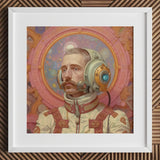 Axel - Gay German Astronaut Art Print / Canvas White Framed Portrait Pink Gold Accents Detailed, Aesthetic, Gayest Prints