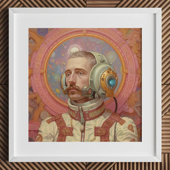 Axel - Gay German Astronaut Art Print / Canvas White Framed Portrait Pink Gold Accents Detailed, Aesthetic, Gayest Prints