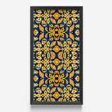 Vibrant Vertically Oriented Framed Artwork Intricate Symmetrical Pattern Mesmerizing Thai Mosaic, Traditional Design, Kitschy Grandeur