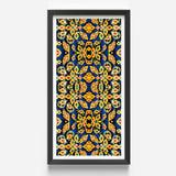 Framed Artwork Vibrant Symmetrical Pattern Golden Red Floral Mesmerizing Thai Mosaic, Traditional Design, Kitschy Grandeur