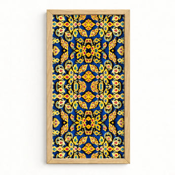 Vibrant Vertically Oriented Framed Artwork Intricate Symmetrical Pattern Mesmerizing Thai Mosaic, Traditional Design, Kitschy Grandeur