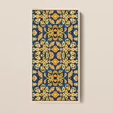 Rectangular Framed Artwork Intricate Symmetrical Pattern Golden Floral Mesmerizing Thai Mosaic, Traditional Design, Kitschy Grandeur