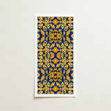 Vertically Oriented Framed Artwork Vibrant Symmetrical Pattern Golden Mesmerizing Thai Mosaic, Traditional Design, Kitschy Grandeur