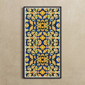 Ayodhya - Thai Mosaic Art Print / Canvas Framed Colorful Abstract Floral Pattern Artwork Intricate Yellow Mesmerizing, Traditional Design,