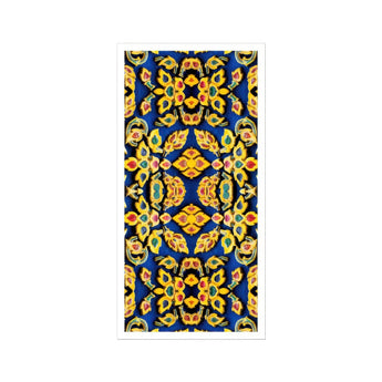 Ayodhya - Thai Mosaic Art Print / Canvas Ornate Floral Pattern Yellow Gold Designs Deep Blue Mesmerizing, Traditional Design, Kitschy