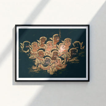 Black-framed Artwork Vibrant Intricately Detailed Illustration Multiple Traditional Ramayana’s Enchanted Realm, Thai Mythological Artistry,