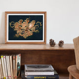 Babes in the Woods - Traditional Thai Myth Art Print / Canvas Framed Artwork Golden Cherub-like Figures Dark Background Ramayana’s