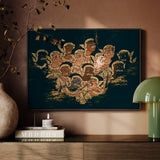 Babes in the Woods - Traditional Thai Myth Art Print / Canvas Framed Artwork Intricately Detailed Golden-hued Figures Attire Ramayana’s