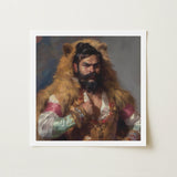 Baby Bear - Gay Desi Daddy Art Print / Canvas Framed Painting Bearded Man Golden-brown Fur Cloak Pink Rajasthani Muscle Machine, Indian,