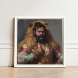 Framed Portrait Bearded Man Ornate Fur-lined Attire Intricate Rajasthani Muscle Machine, Indian Desi Gay, Baby Daddy