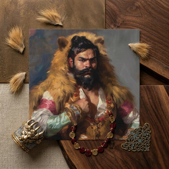 Baby Bear - Gay Desi Daddy Art Print / Canvas Detailed Oil Painting Bearded Man Golden Lion Fur Rajasthani Muscle Machine, Indian Desi Gay,