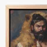 Rustic Wooden-framed Canvas Painting Bearded Man Dark Hair Rajasthani Muscle Machine, Indian Desi Gay, Baby Daddy