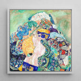 Baby - Gustav Klimt Art Nouveau Print / Canvas Vibrant Abstract Painting White Frame Depicts Intertwined Figures Klimt’s, Epitomizes,