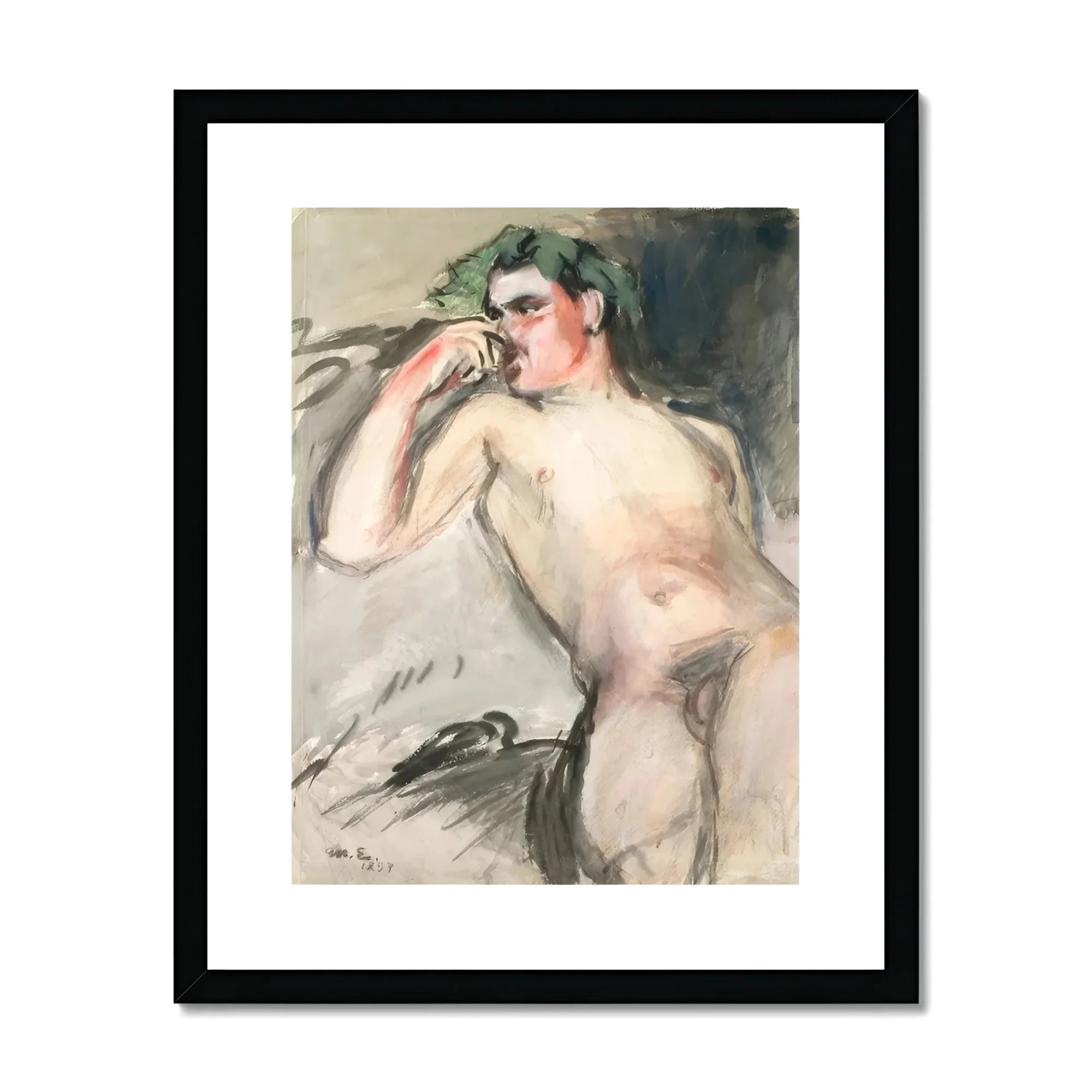 Bacchant - Magnus Enckell Nude Art Print, Watercolor Painting Nude Figure Pose