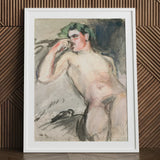 Bacchant - Magnus Enckell Nude Art Print / Canvas Framed Painting White Frame Male Figure Green Hedonistic, Enckell’s, Fever Dream Slapped