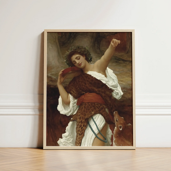 Bacchante - Frederic Leighton Art Print / Canvas Framed Classical Painting Woman White Brown Attire Adorned, Sapphic Hedonistic, Grace