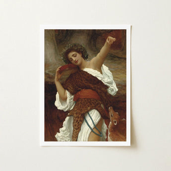 Bacchante - Frederic Leighton Art Print / Canvas Framed Reproduction Classical Painting Woman White Brown Attire, Sapphic Hedonistic, Grace