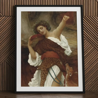 Bacchante - Frederic Leighton Art Print / Canvas Black-framed Classical Painting Woman White Leopard-print, Sapphic Hedonistic, Grace Prints
