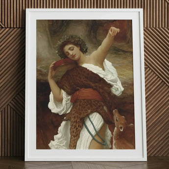 Bacchante - Frederic Leighton Art Print / Canvas White-framed Classical Painting Woman White Leopard-print, Sapphic Hedonistic, Grace Prints