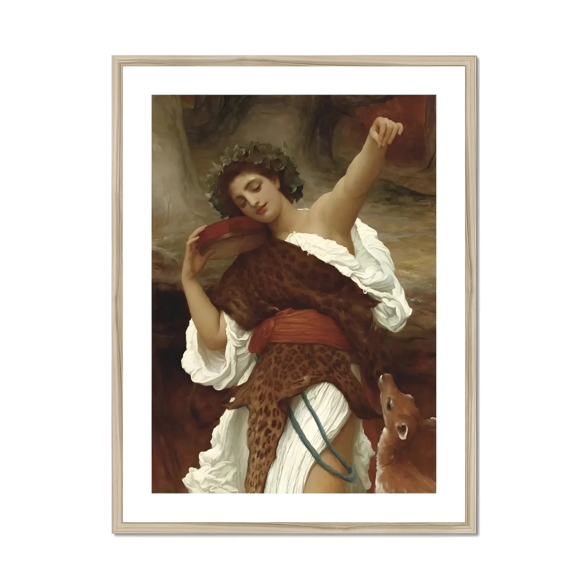 Bacchante Frederic Leighton Art Print, Classical Painting Figure White Red Clothing Leopard