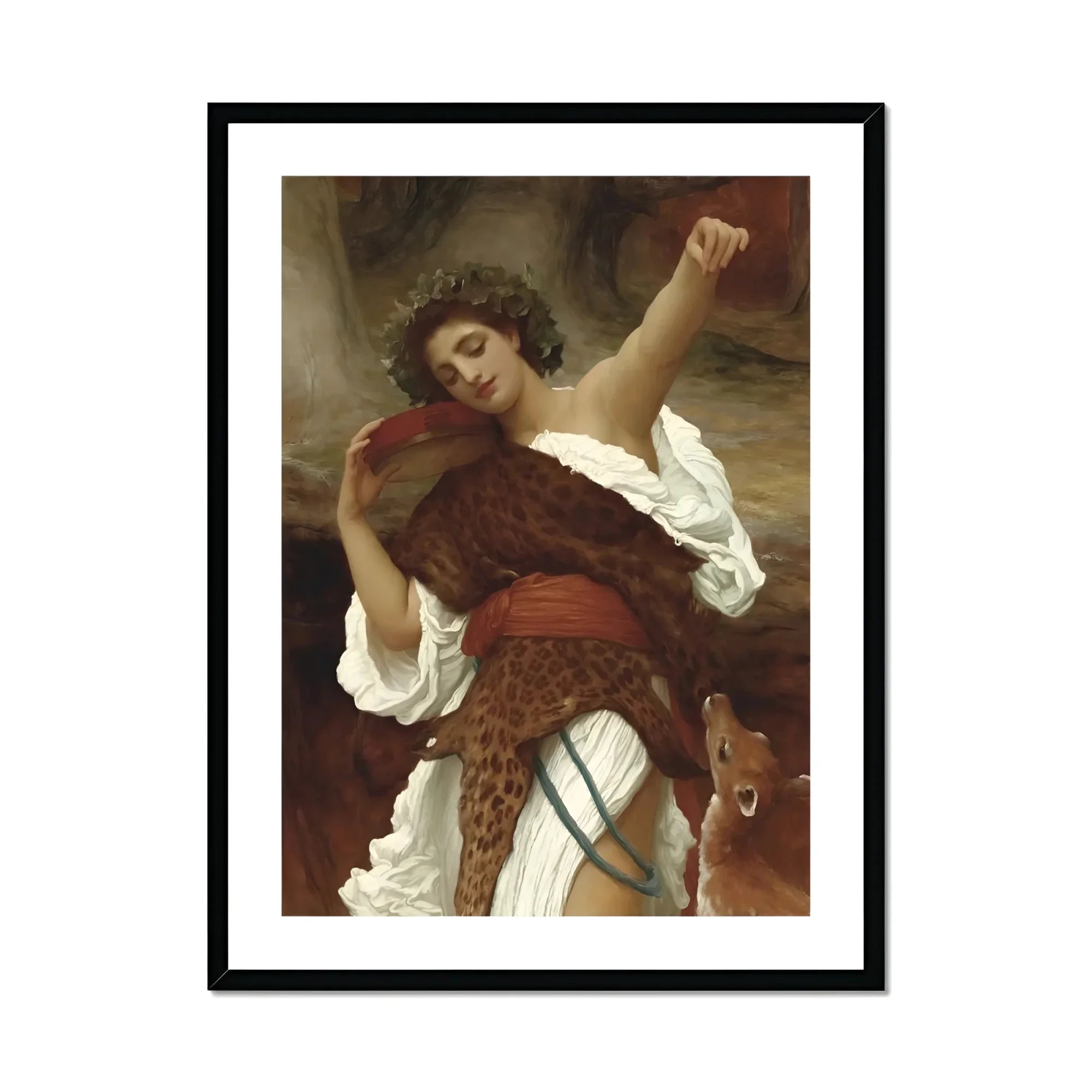 Bacchante Frederic Leighton Art Print, Classical Painting Figure White Red Clothing Leopard