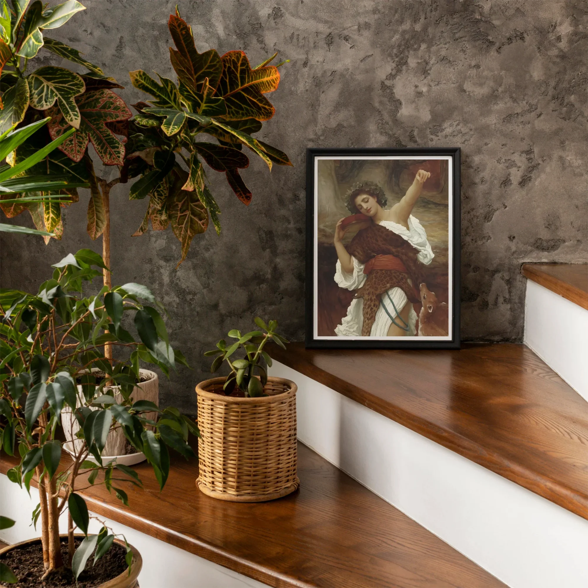 Bacchante Frederic Leighton Art Print, Framed Painting Person Red White Outfit Upraised Arm