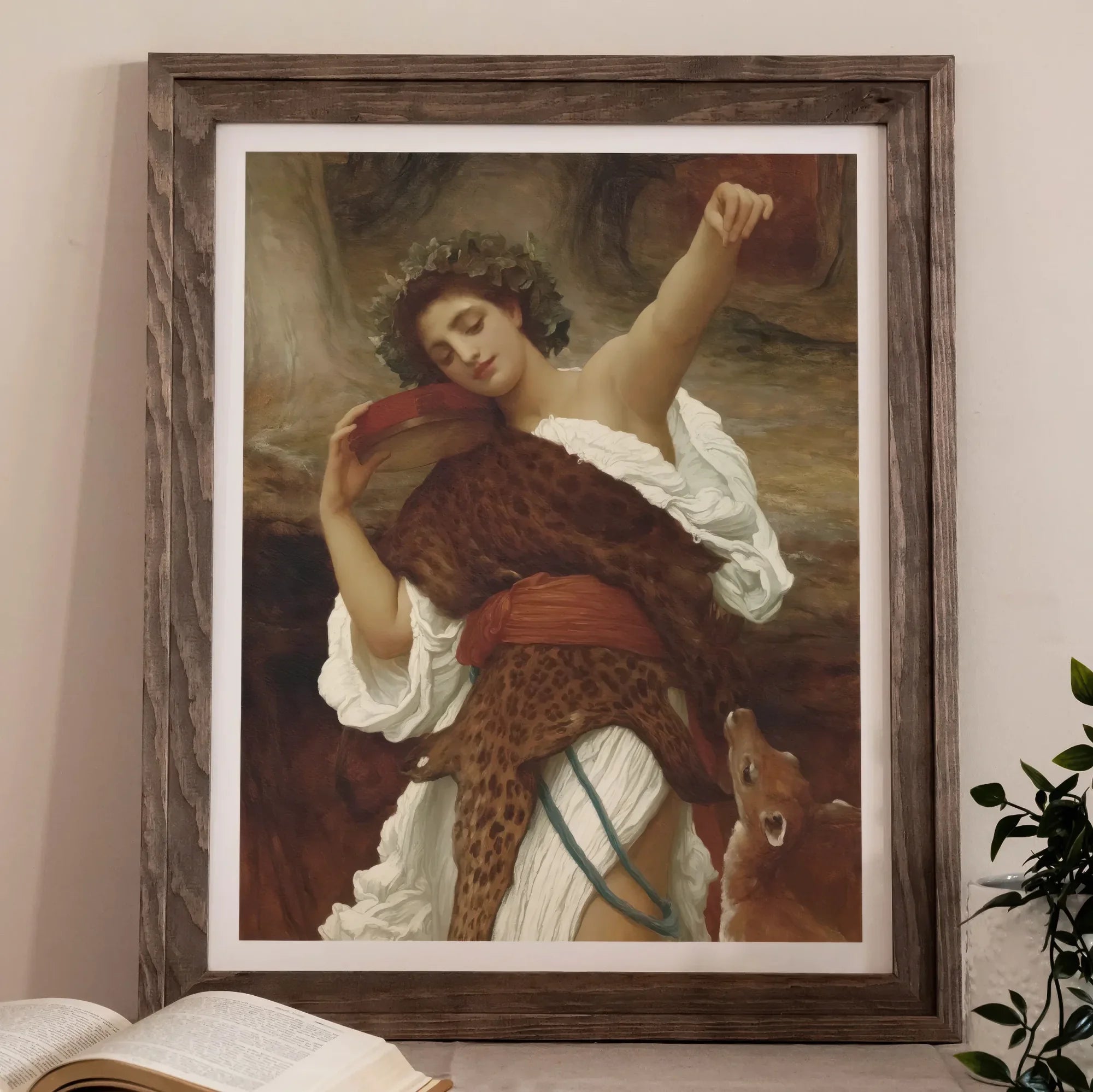 Bacchante Frederic Leighton Art Print, Framed Painting Woman Classical Style Leopard Skin Laurel