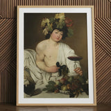 Bacchus - Caravaggio Art Print / Canvas Framed Reproduction Classical Painting Figure Adorned Grape Leaves Roman Studio Model, Companion