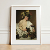 Bacchus - Caravaggio Art Print / Canvas White-framed Classical Painting Figure Adorned Floral Wreath Roman Studio Model, Companion Mario