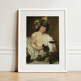 Bacchus - Caravaggio Art Print / Canvas White-framed Classical Painting Figure Adorned Floral Wreath Roman Studio Model, Companion Mario