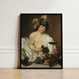 Bacchus - Caravaggio Roman Wine God Art Print / Canvas Black-framed Reproduction Painting Domenichino Figure Adorned Grapevine Studio