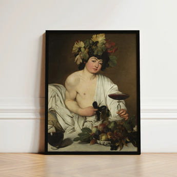 Bacchus - Caravaggio Roman Wine God Art Print / Canvas Black-framed Reproduction Painting Domenichino Figure Adorned Grapevine Studio