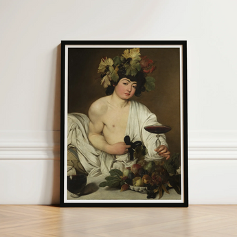 Bacchus - Caravaggio Roman Wine God Art Print / Canvas Black-framed Reproduction Classical Painting Woman Adorned Grapevines Studio Model,