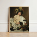 Bacchus - Caravaggio Roman Wine God Art Print / Canvas Framed Reproduction Classical Painting Woman Dark Hair Adorned Studio Model,