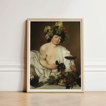 Bacchus - Caravaggio Roman Wine God Art Print / Canvas Framed Reproduction Classical Painting Young Woman Adorned Grape Studio Model,