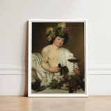 Bacchus - Caravaggio Roman Wine God Art Print / Canvas White-framed Reproduction Classical Painting Domenico Ghirlandaio Young Studio