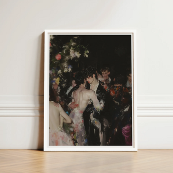 White-framed Art Print Romantic Dimly Lit Dance Scene One’s Undressing, Backstage Bandits, Queer Fashion