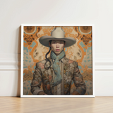 Framed Portrait Person Light Gray Cowboy Hat Patterned Gay Chinese, Art, Vintage