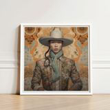Framed Portrait Person Wide-brimmed Beige Hat Patterned Jacket Gay Chinese Cowboy, Art, Vintage