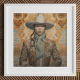 Baihu - Gay Chinese Cowboy Art Print / Canvas Beige Floral Jacket Wide-brimmed Hat Scarf, Vintage Prints