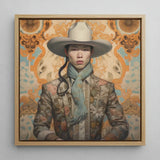 Baihu - Gay Chinese Cowboy Art Print / Canvas Framed Portrait Person Wide-brimmed Beige Hat Floral-patterned, Vintage Prints