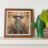 Baihu - Gay Chinese Cowboy Art Print / Canvas Framed Portrait Person Wide-brimmed White Hat Patterned Jacket, Vintage Prints