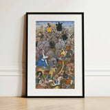 Balarama & Krishna Fighting the Enemy - Harivamsa Art Print / Canvas, 12x18’’ / 31x46cm / Black Frame / Matboard, Posters Prints Visual