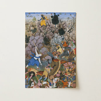 Balarama & Krishna Fighting the Enemy - Harivamsa Art Print / Canvas, 12x18’’ / 31x46cm / Unframed / no Border, Posters Prints Visual