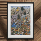 Balarama & Krishna Fighting the Enemy - Harivamsa Art Print / Canvas Black Framed Artwork Colorful Detailed Illustration People Forest
