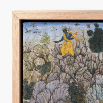 Framed Artwork Dark-skinned Figure Vibrant Yellow Blue Attire Harivamsa Art Print, Balarama Wields Pestle, Krishna Fighting Celestial