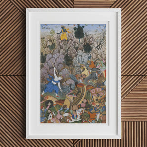 Balarama & Krishna Fighting the Enemy - Harivamsa Art Print / Canvas Vibrant Intricately Detailed Mughal-style Battle Scene Richly, Wields