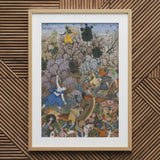 Balarama & Krishna Fighting the Enemy - Harivamsa Art Print / Canvas Wooden Framed Artwork Vibrant Colors Intricate Design, Wields Pestle,