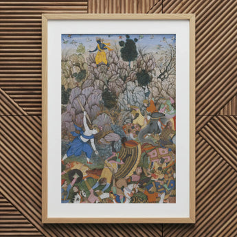 Balarama & Krishna Fighting the Enemy - Harivamsa Art Print / Canvas Wooden Framed Artwork Vibrant Colors Intricate Design, Wields Pestle,